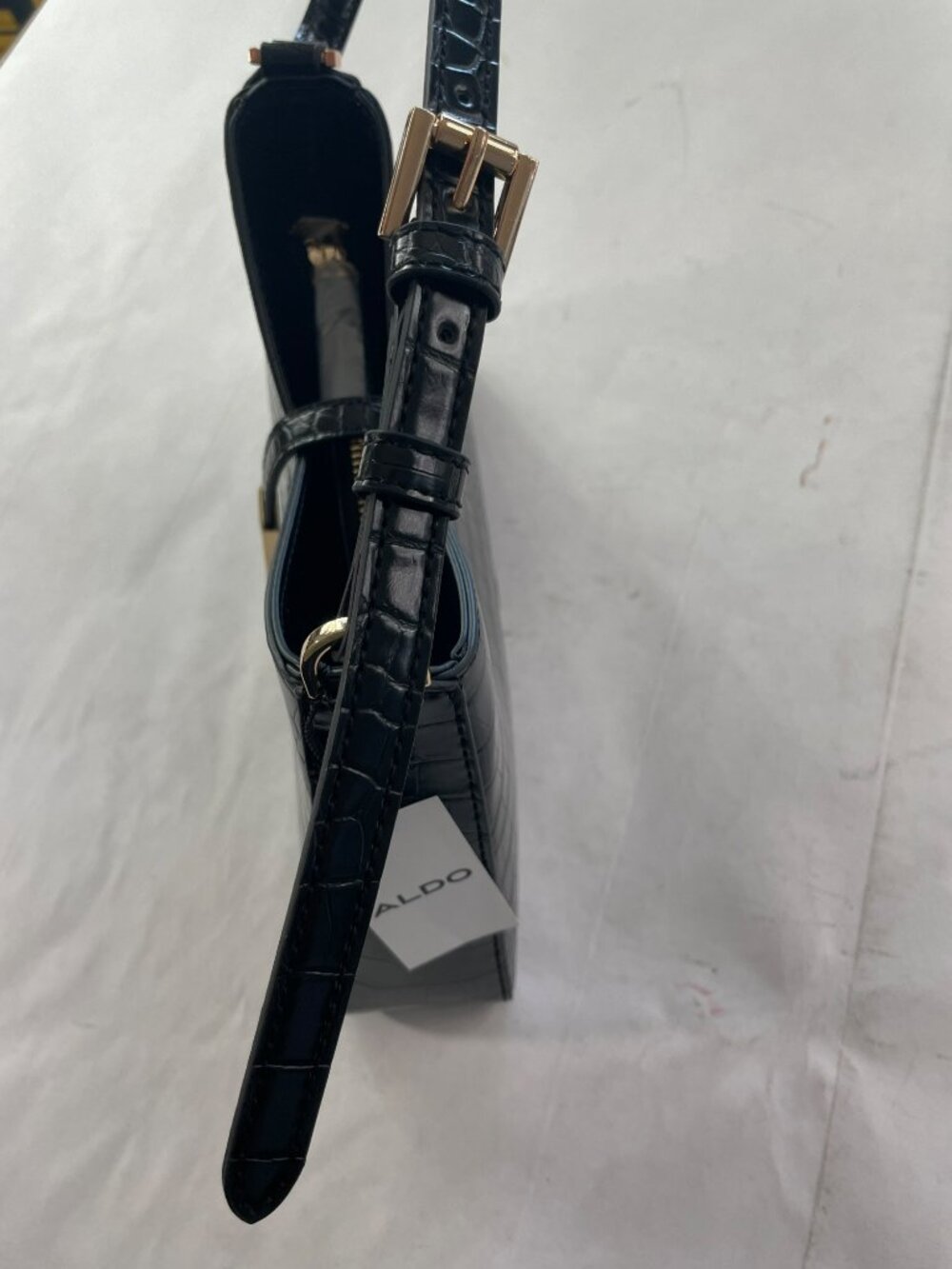 Aldo Julietta Black Croc-Embossed Shoulder Bag Adjustable Strap Gold Accents NWT - Picture 7 of 9
